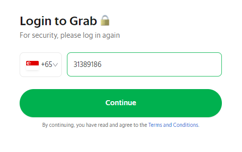  6. You will be redirected to the Grab payment portal, and you will have to
    enter the phone number which is registered to your Grabpay account and press Next.