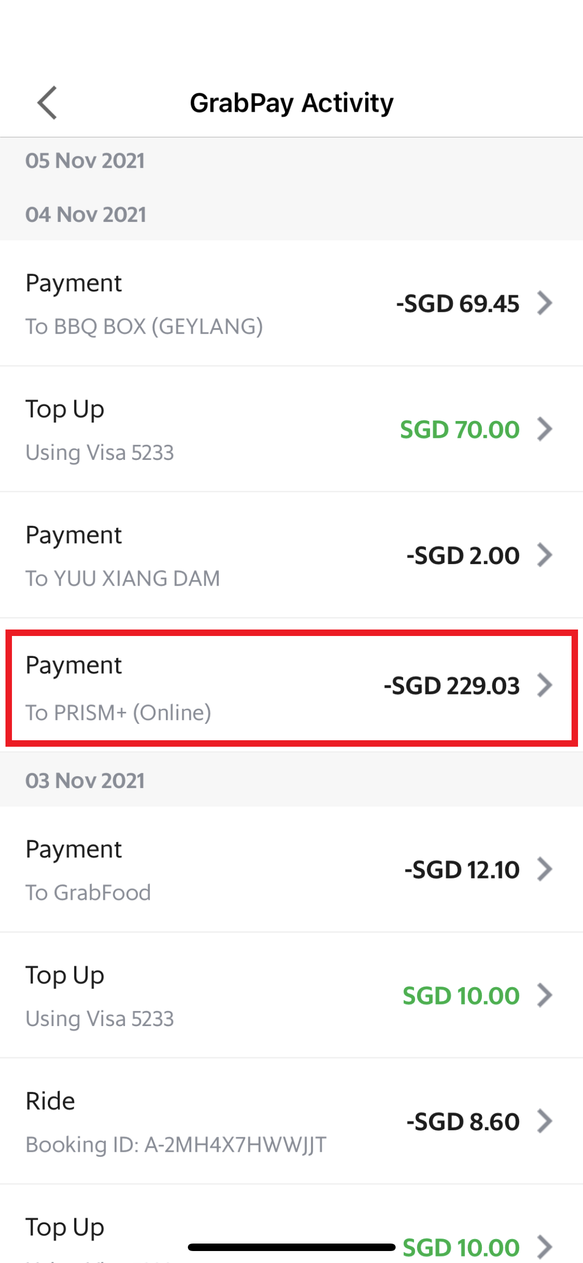  4. Look for the transaction by PRISM+ on the date that you made the purchase
    and click on the arrow beside the amount to expand the record.